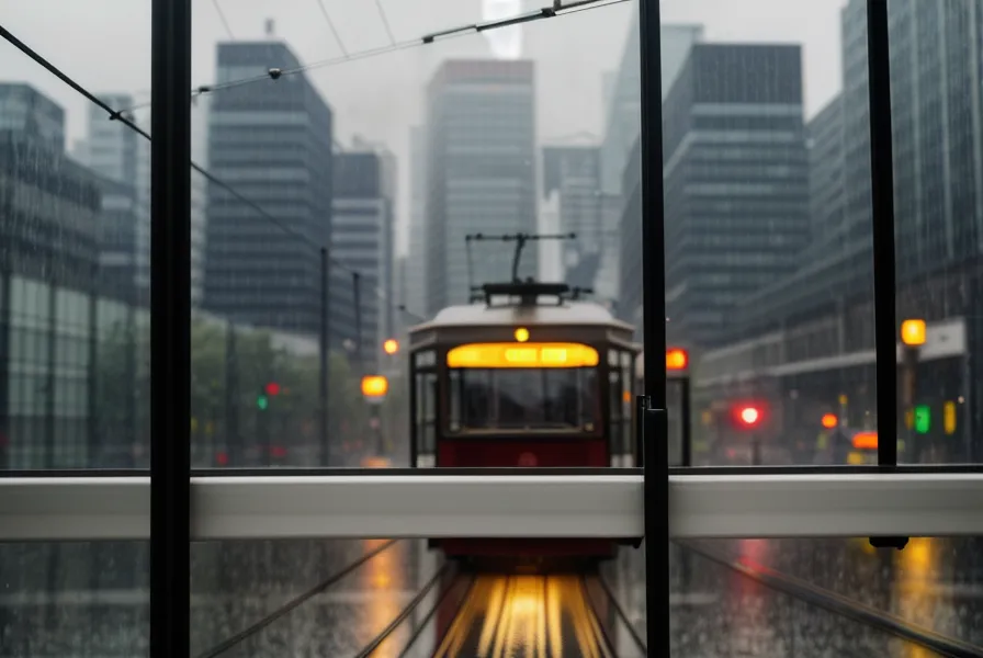 Begutachtungsstelle für Fahreignung München: Blick aus der Tram auf Bürogebäude an der Westendstraße im Regen