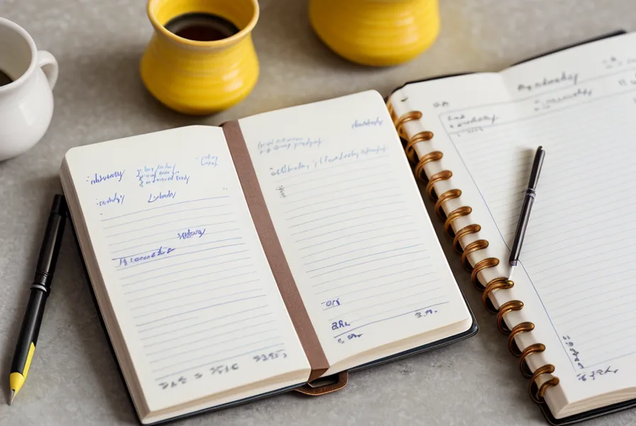 Handschriftliches Notizbuch mit markierten schlechten Tagen als Teil der Alkohol-MPU Vorbereitung zu Hause