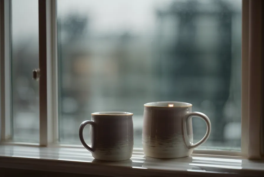 Innere Motive Alkoholkonsum: Blick aus einem Fenster in München-Neuhausen bei Dämmerung mit einer Tasse Tee.
