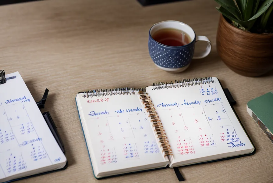Handgeschriebener Wochenkalender im Notizbuch — so behalte ich meine MPU Dauer und die Vorbereitungszeit bei 1,4 Promille im Blick